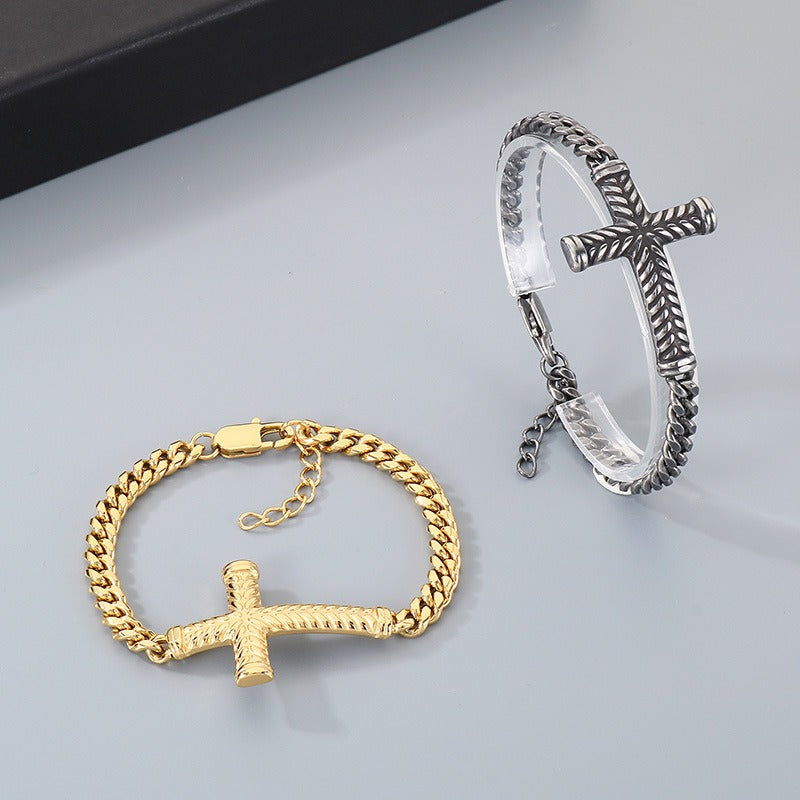 Kemstone Stainless Steel Adjustable Cross Cuban Link Bracelet for Men KB210837-KFC