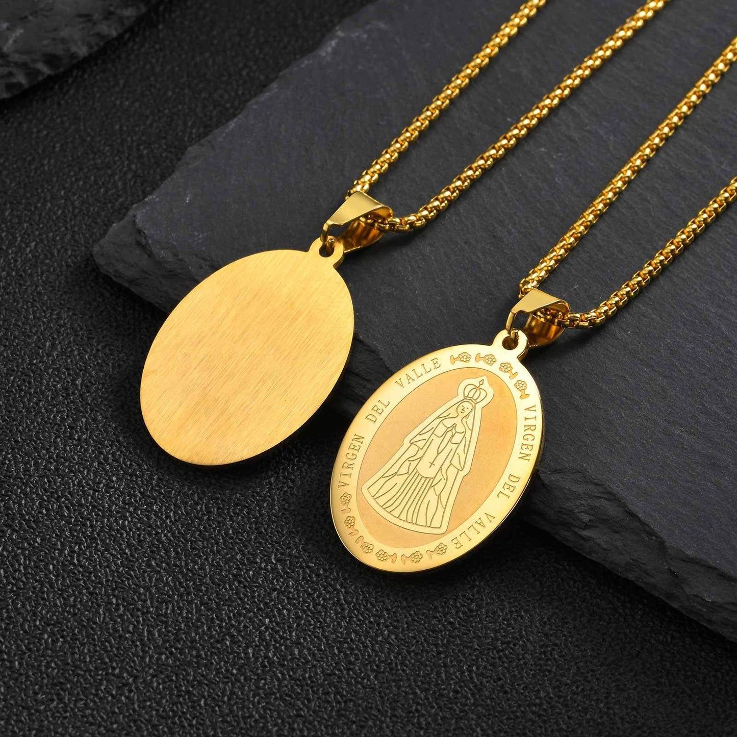 Kemstone Oval Medallion Pendant Necklace for Men Stainless Steel Vintage Relief PN-2399