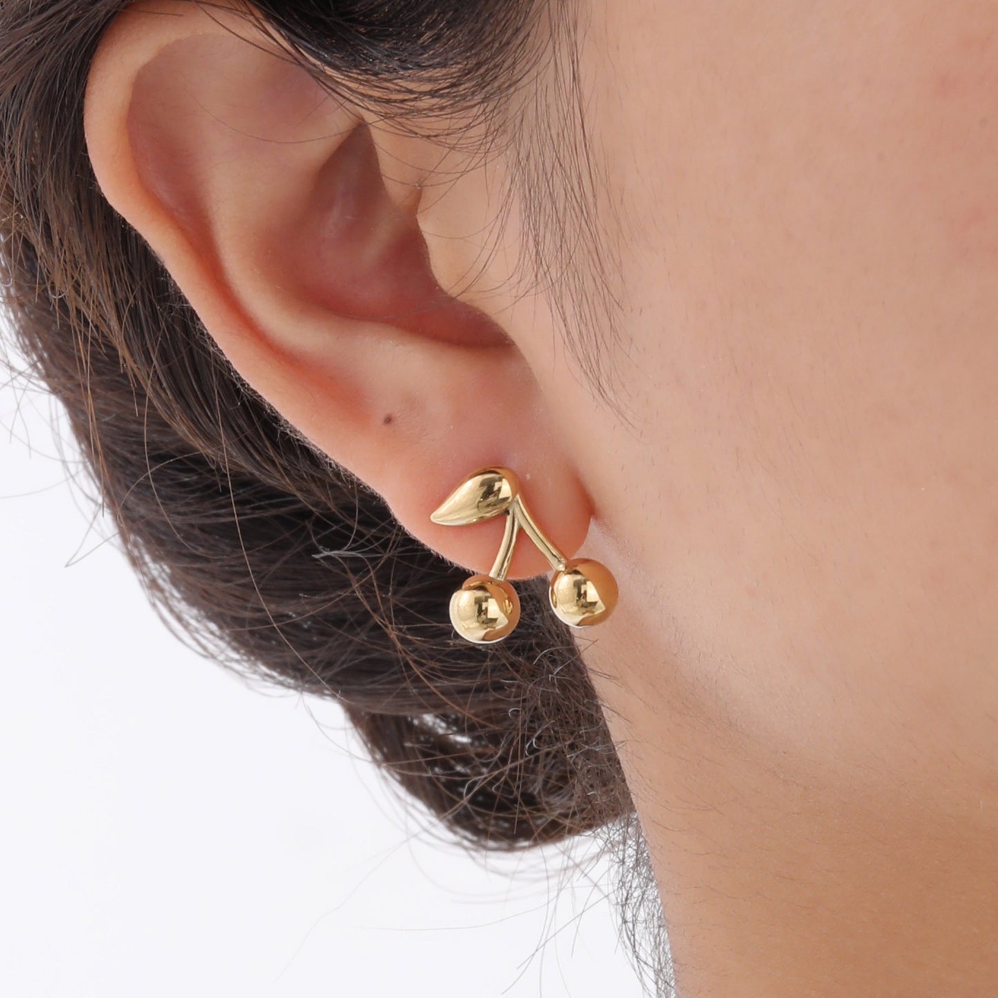 Pendientes de acero inoxidable color cereza dorado: joyas minimalistas y elegantes para lucir radiante a diario ES-612