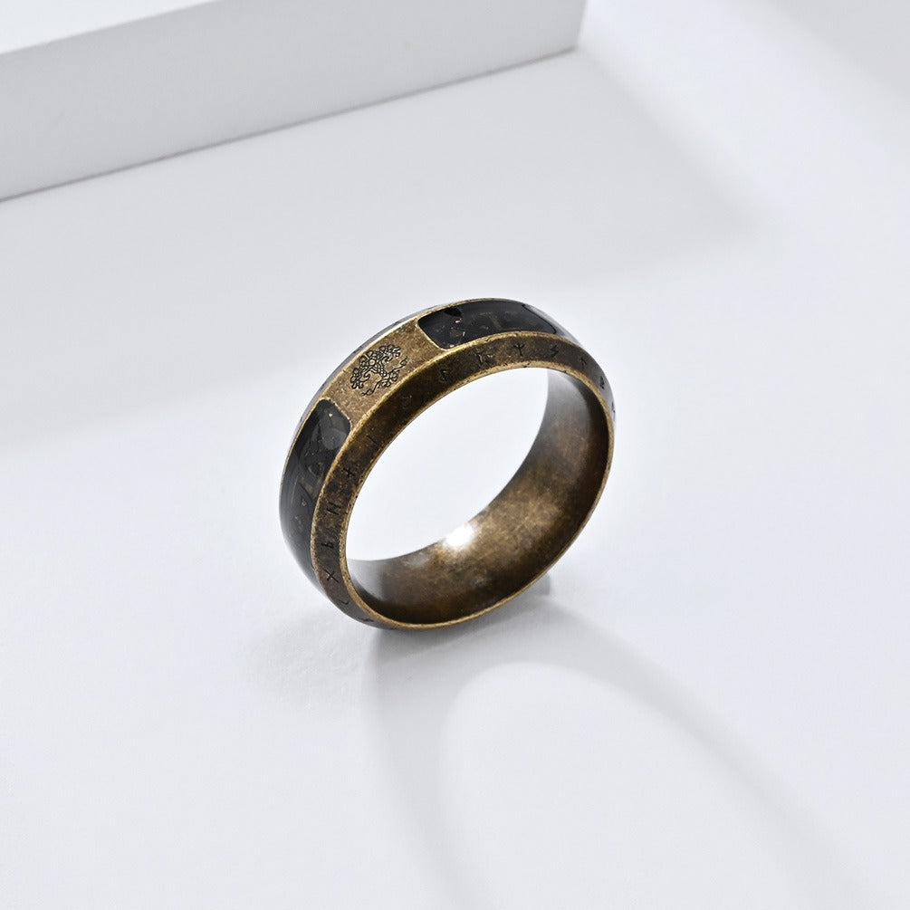Kemstone Stainless Steel Viking Rune Ring – Tree of Life & Eternal Knot K-R919