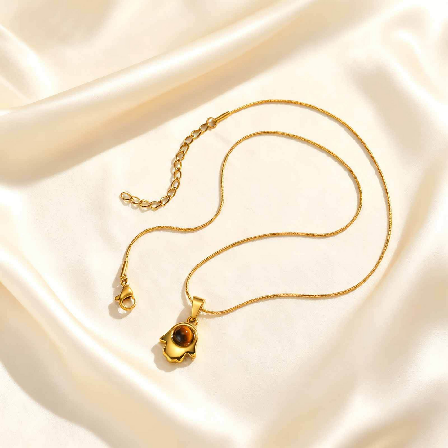 Kemstone Stainless Steel Hamsa Hand Tiger Eye Horn Pendant Necklace – Layered Design for Men & Women PN-2332