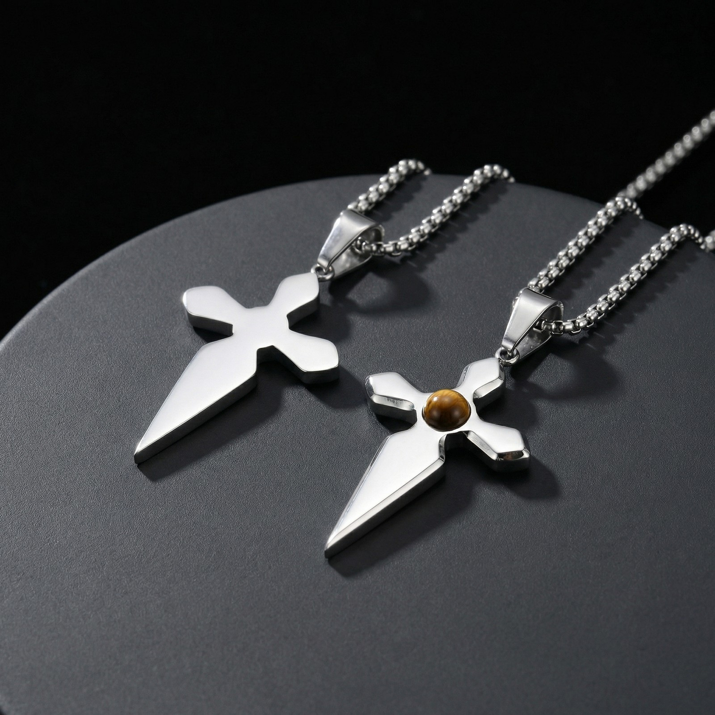 Kemstone Stainless Steel Tiger Eye Cross Pendant Necklace for Men PN-2287