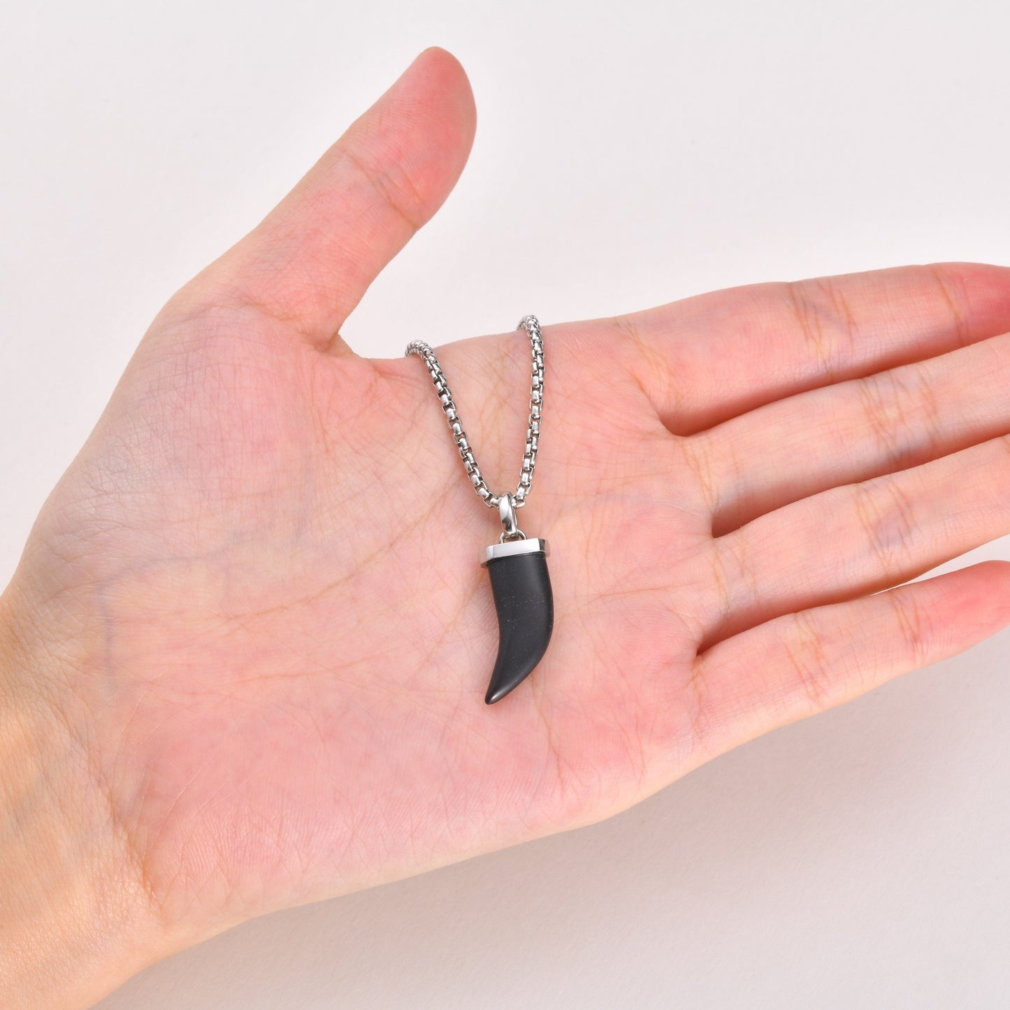 Kemstone Horn Pendant Necklace for Men & Women Stainless Steel Tiger Eye Black Agate PN-2438