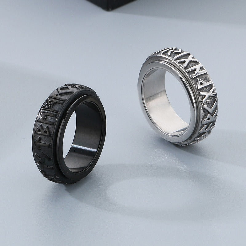 Kemstone Viking Rune Spinner Ring – Titanium Steel Nordic Band for Men | Gothic Punk Street Style KR110119-K