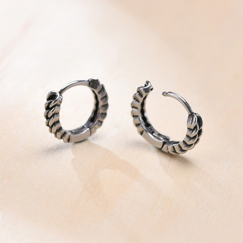 Kemstone Men’s Titanium Steel Hoop Earrings – Braided Rope Huggie Hoops EH-322