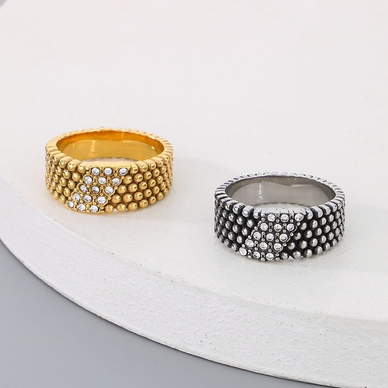 Kemstone Men’s Beaded Ring – Stainless Steel Hip-Hop Style Rhinestone Rows KR1088275-K