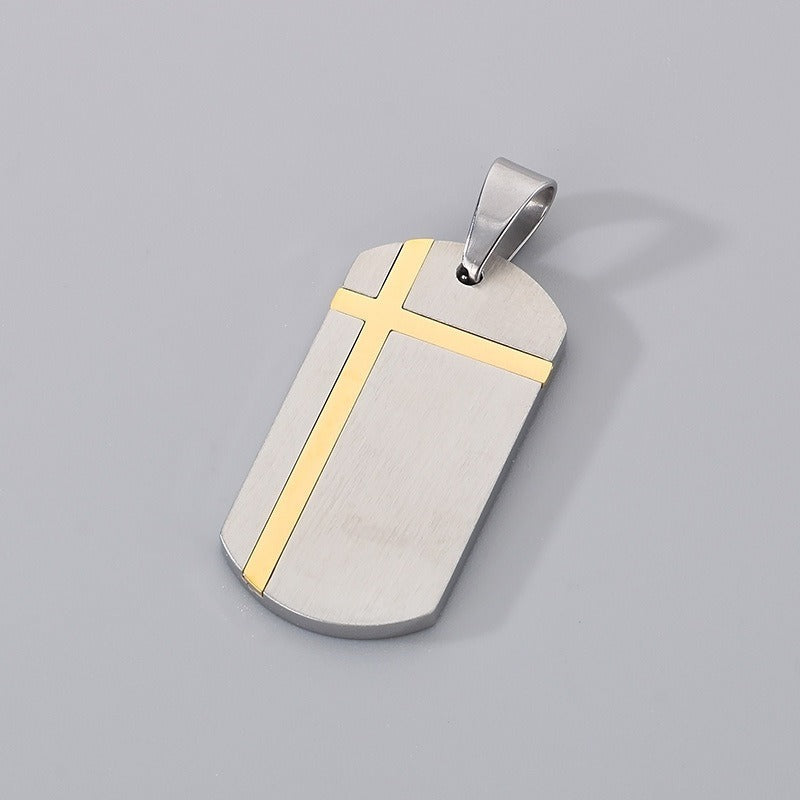 Kemstone Bar Pendant Necklace Stainless Steel Minimalist Cross Crack Texture Men KP130991-HR