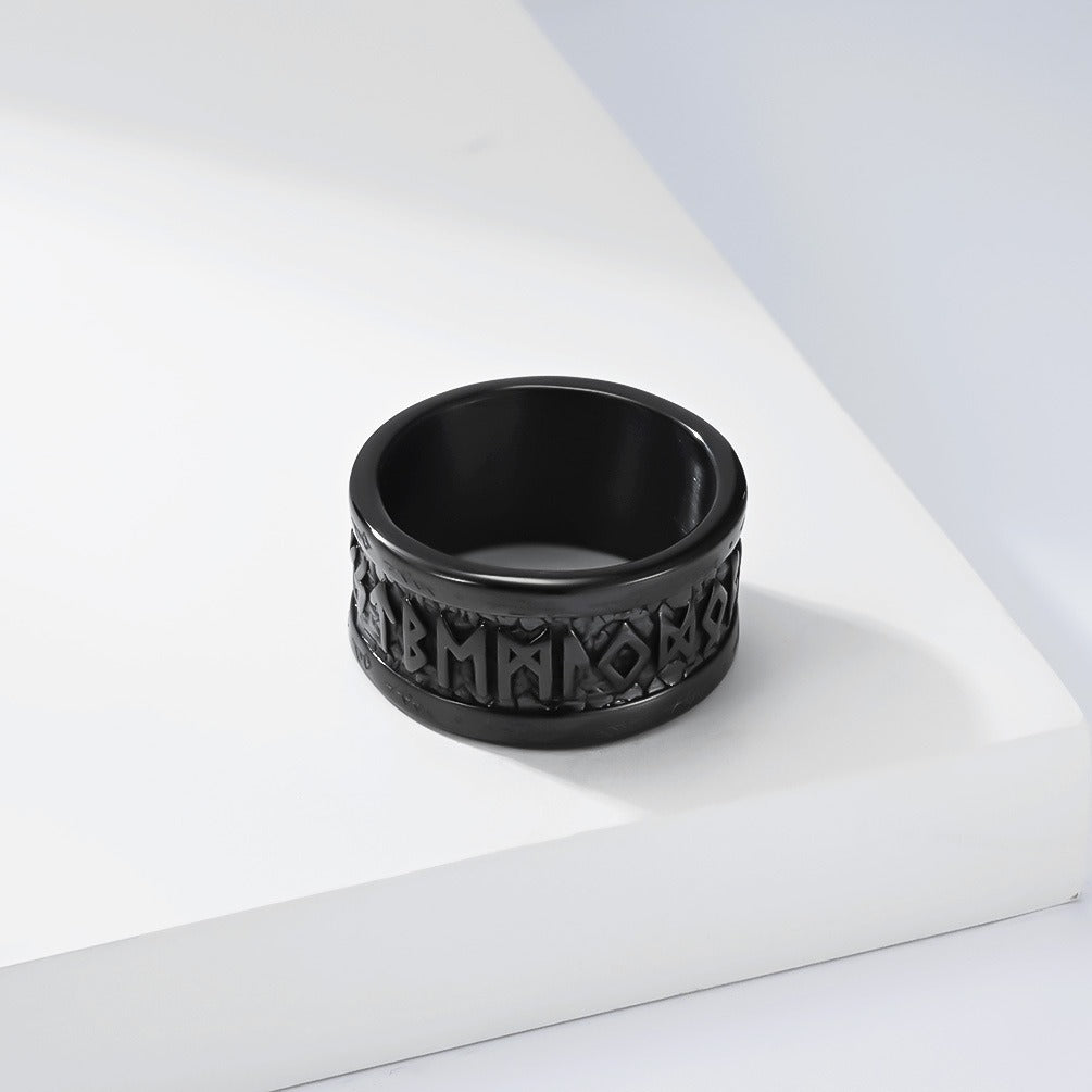 Kemstone Stainless Steel Viking Rune Ring – Spinner Band Style for Men K-R1153