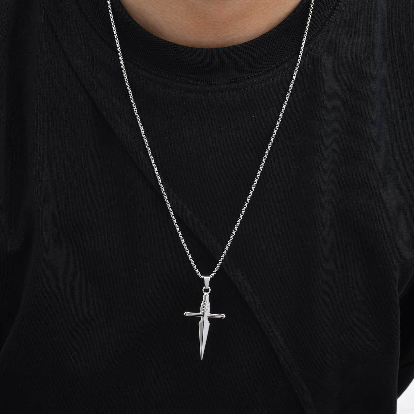 Kemstone Stainless Steel Cross Pendant Necklace for Men,SilverPN-2184