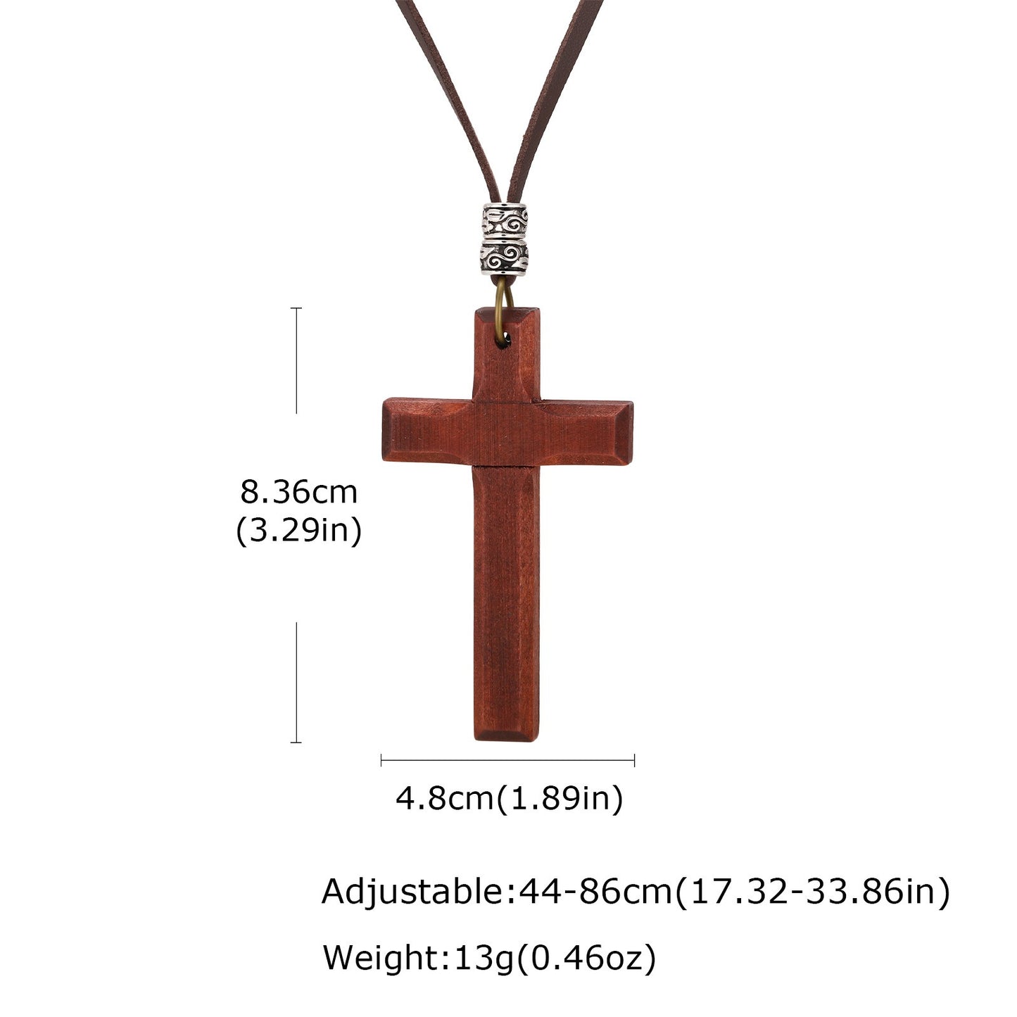 Kemston Wooden Cross Pendant Necklace for Men Adjustable Cord PN-1278