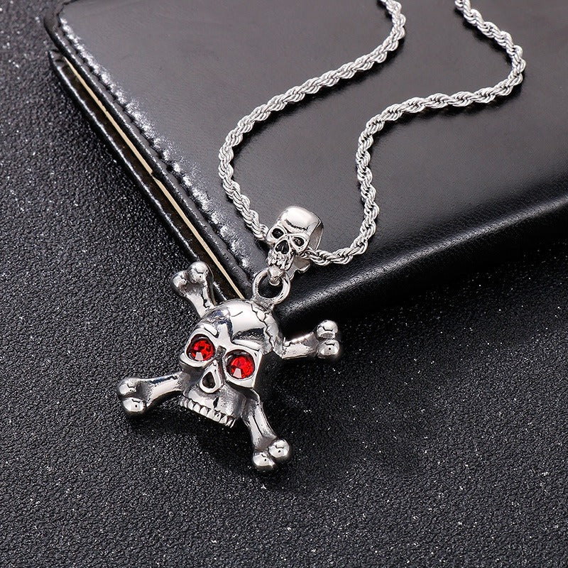 Kemstone Men’s Titanium Steel Skull Bracelet & Pendant – Red Cubic Zirconia Gothic Style KB149866-KJX