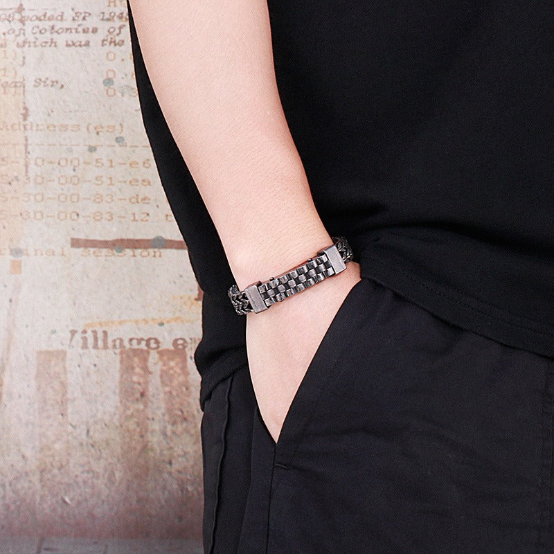 Kemstone Titanium Steel Reversible Chain Bracelet with Watchband Plate for Men KB138766-KFC