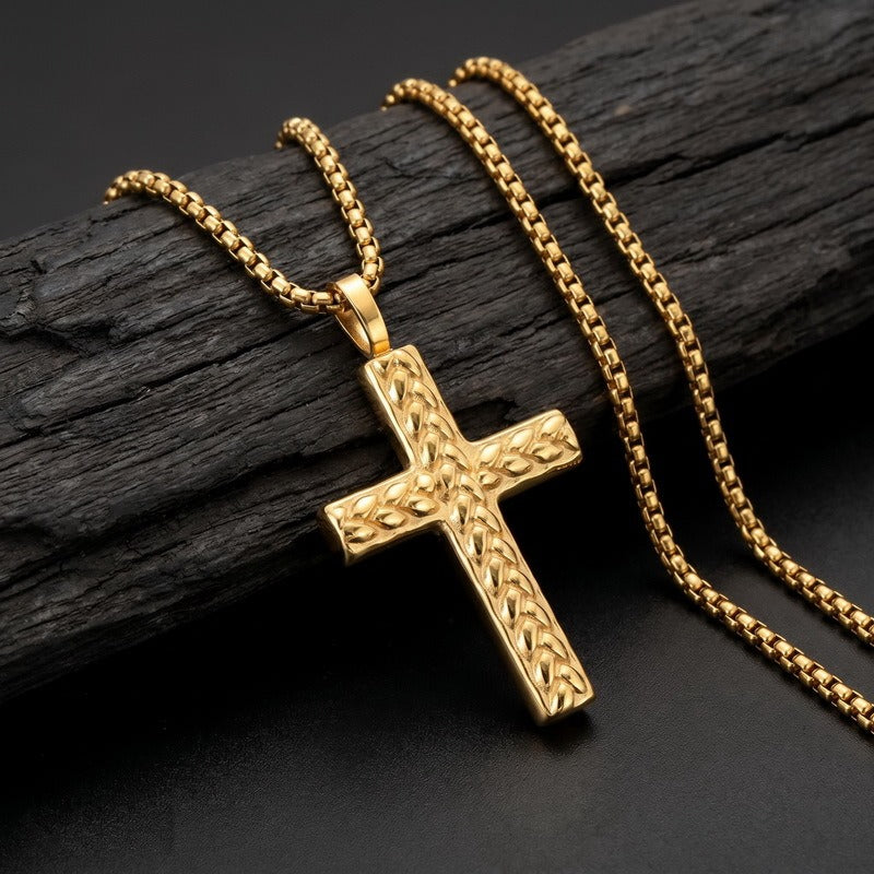 Kemstone Titanium Steel Wheat Texture Cross Pendant for Men KN302490-GC