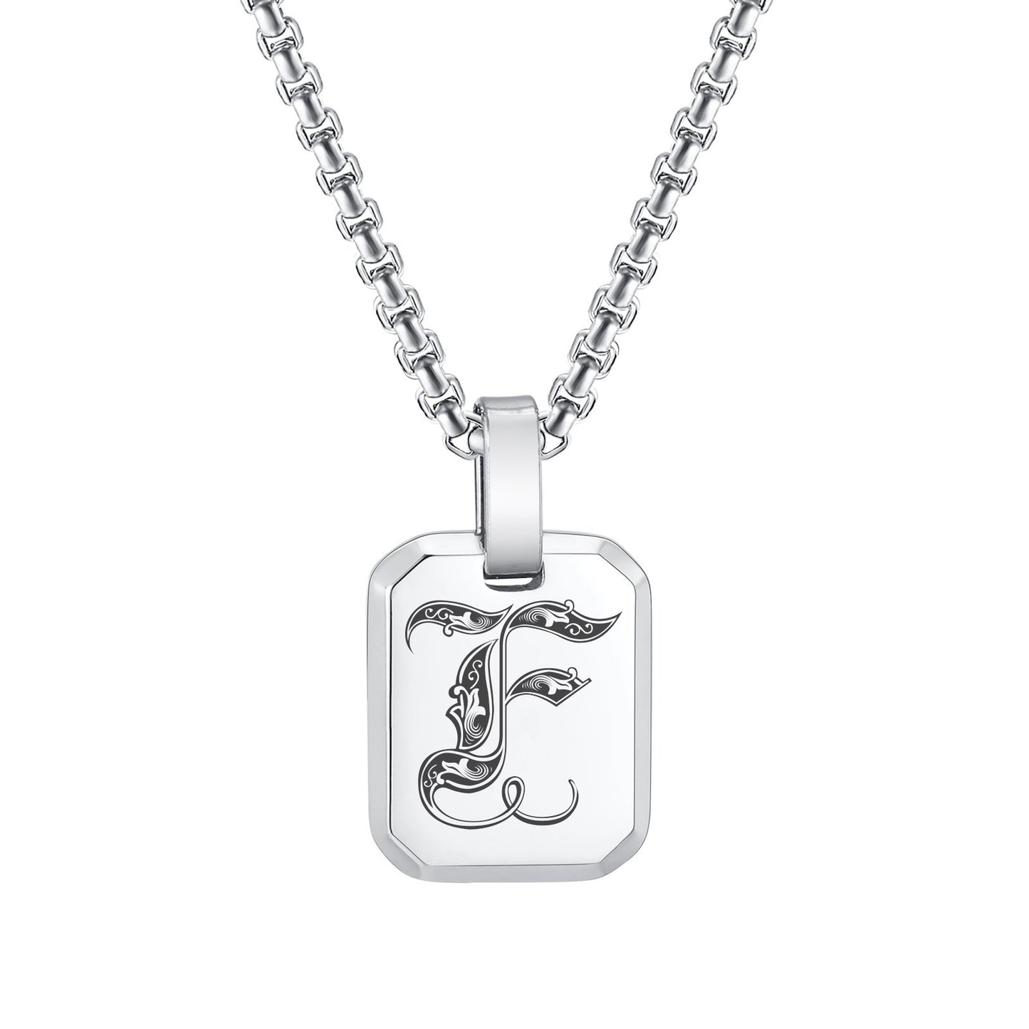 Kemston Initial Letter Pendant Necklace for Men Stainless Steel Tag Design PN-1925