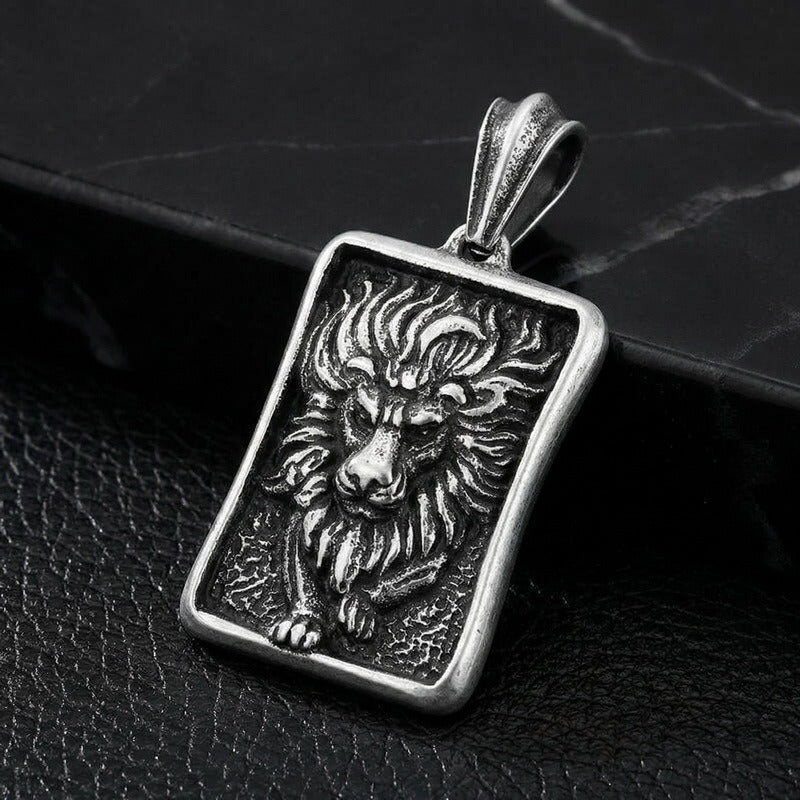 Kemstone Titanium Steel Lion Tag Pendant Necklace for Men Vintage Relief Design KP98157-KJX
