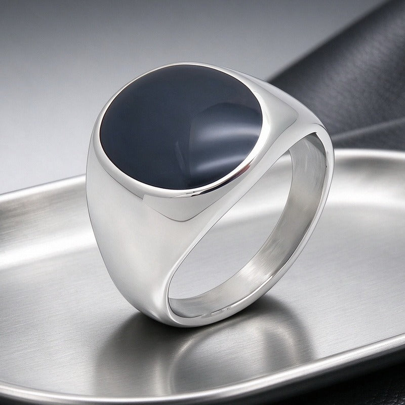 Kemstone Black Resin Signet Ring for Men Titanium Steel KR116511-KFC