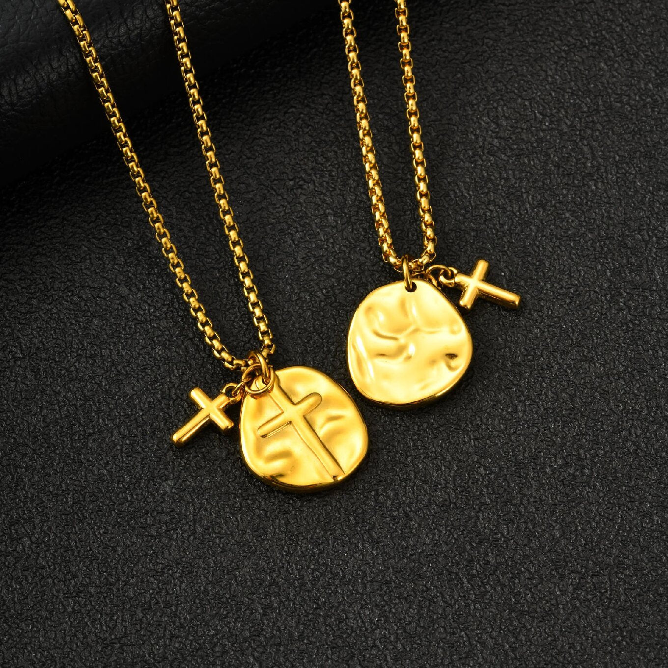Kemstone Vintage Coin Medallion Necklace with Cross Pendant for Men Stainless Steel PN-2277