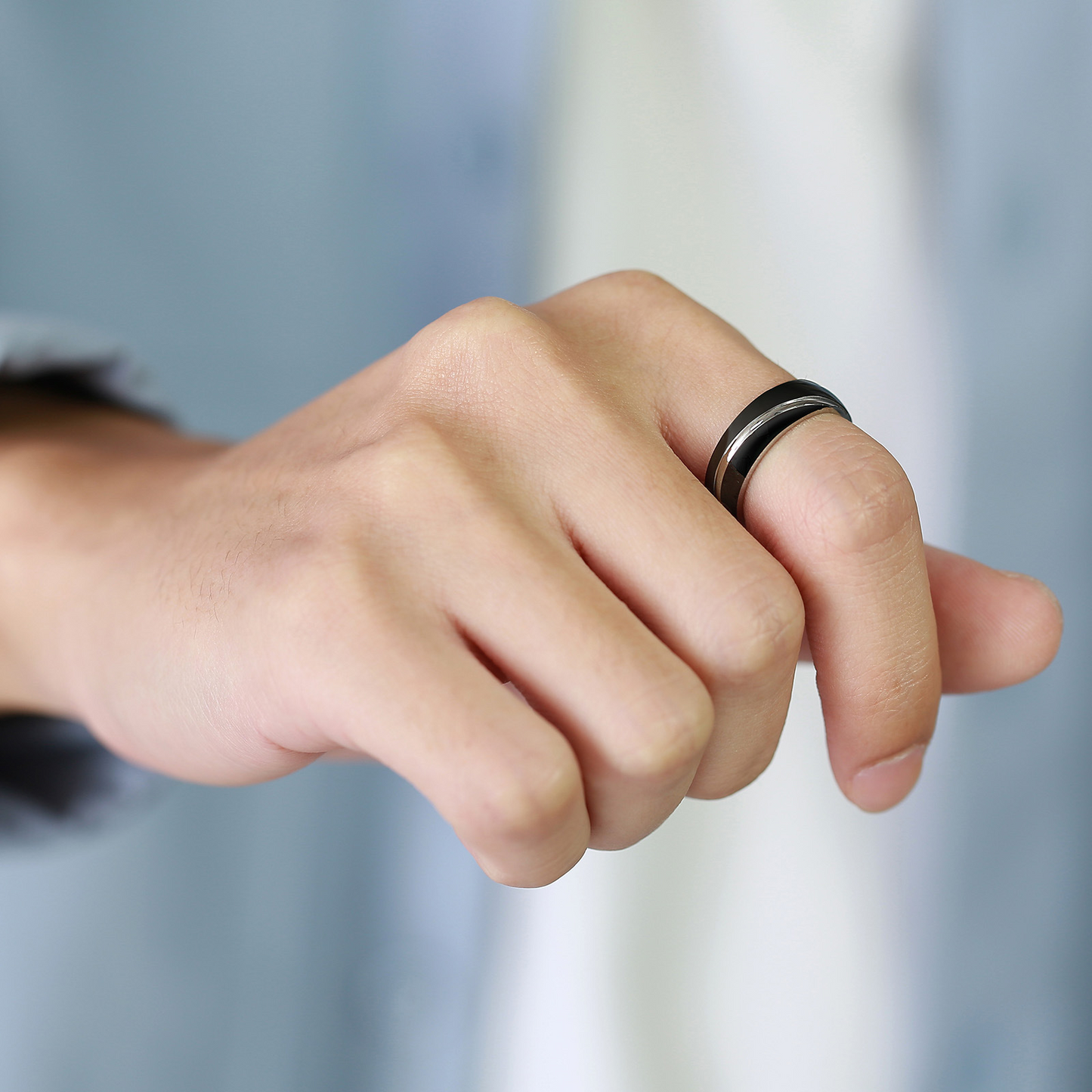 Kemston Diagonal Stripe Ring for Men Stainless Steel Geometric Minimalist R-057