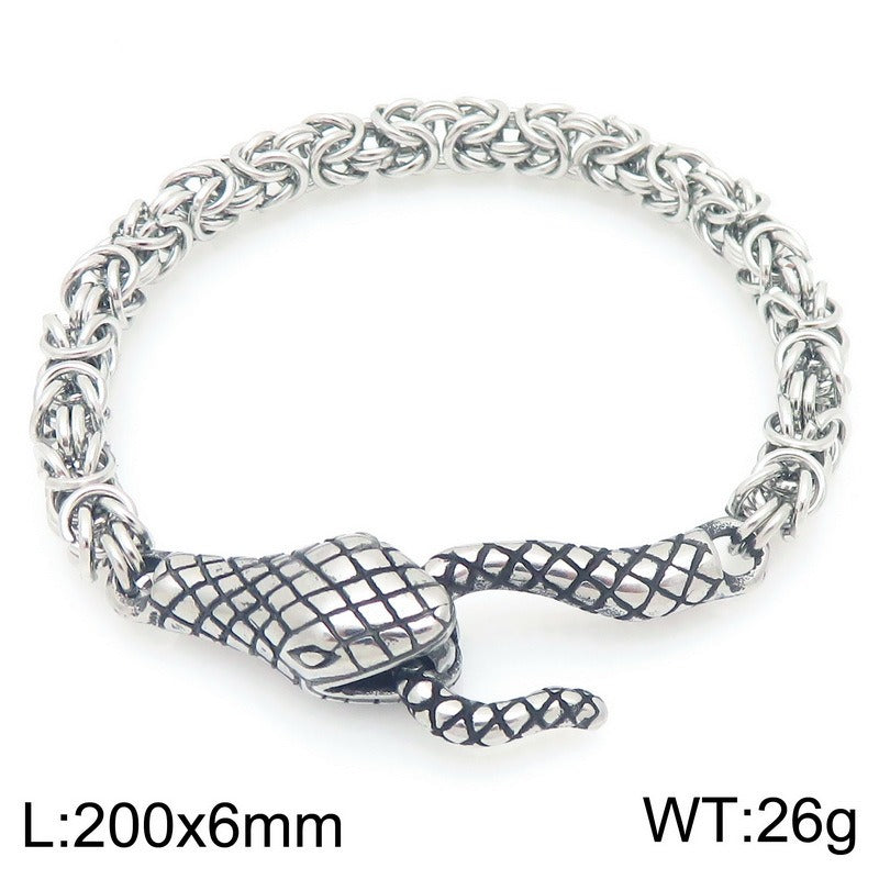 Kemstone Punk Snake Head Chain Bracelet for Men – Titanium Steel 200mm KB203290-Z