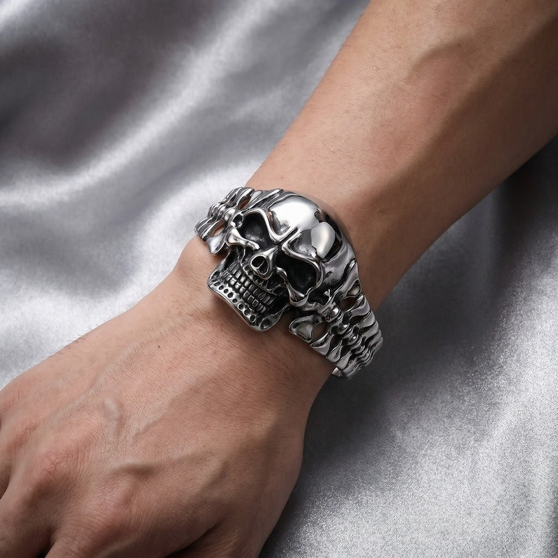 Kemston Titanium Steel 3D Skull Cuff Bracelet for Men Gothic Biker KB36415-D