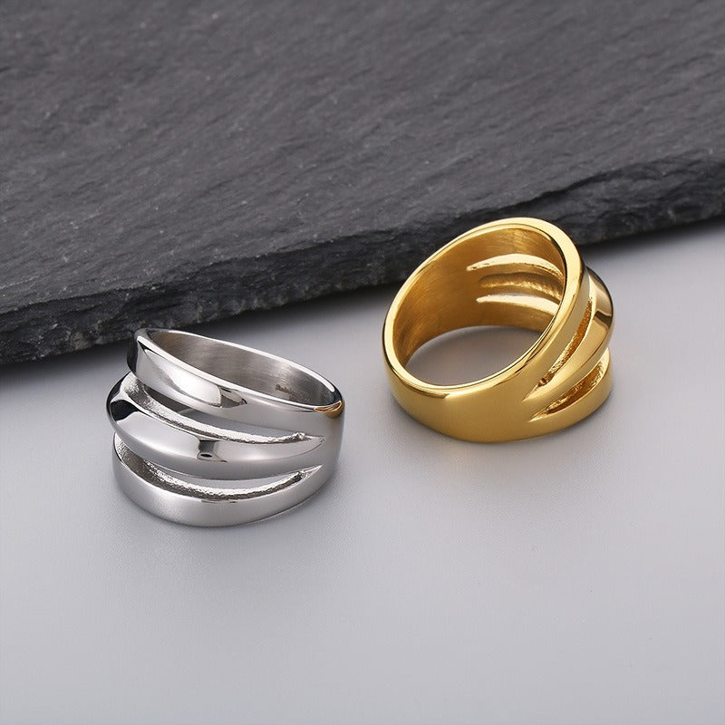 Kemstone Titanium Steel Geometric Wide Band Ring for Men & Women Minimal Style KR107801-KJX