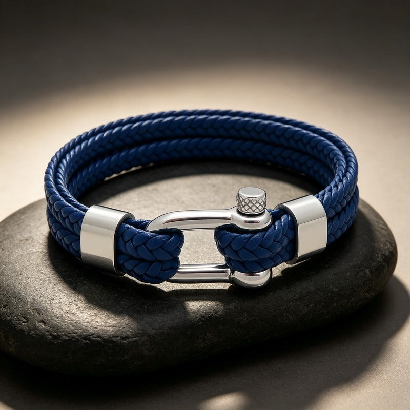 Kemstone Double Strand Braided Cord Bracelet for Men Stainless Steel Shackle Clasp KB214765-SJ