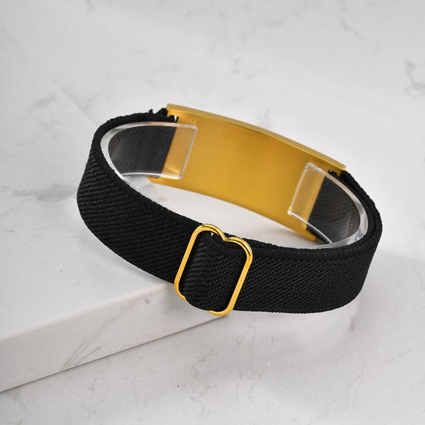 Kemstone Stainless Steel Curved Plate Bracelet for Men – Minimalist Design, Adjustable Elastic Strap BR-1817