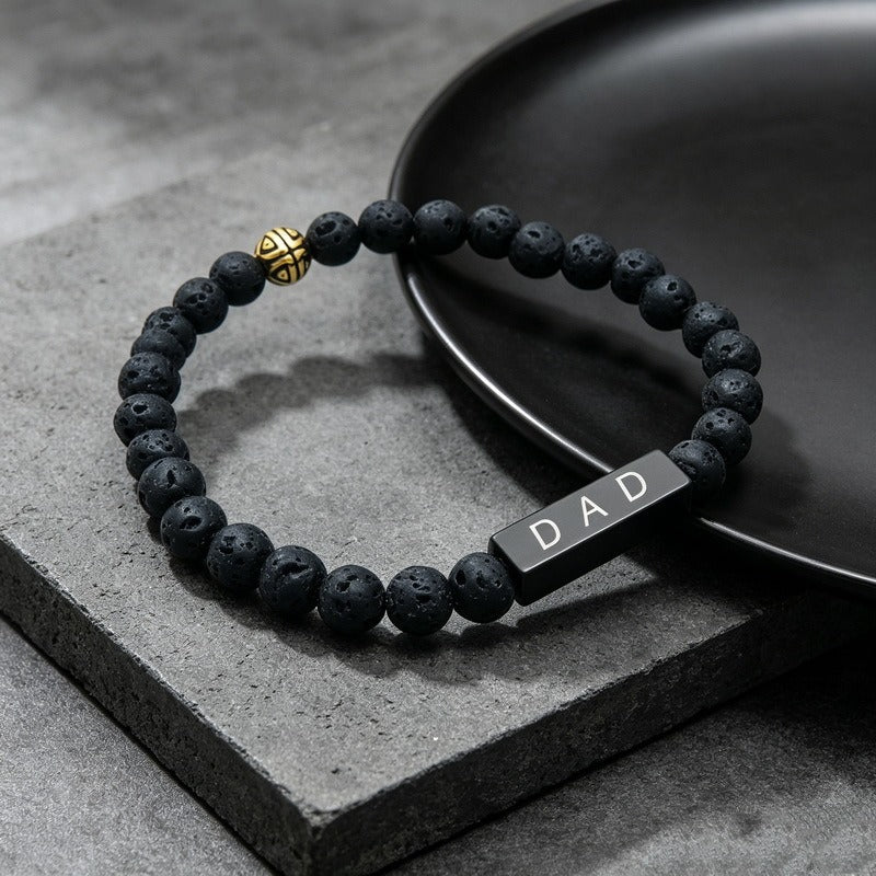 Kemston Black Lava Stone Beaded Bracelet for Men Stainless Steel Dad Gift Minimal Style KB214603-Z