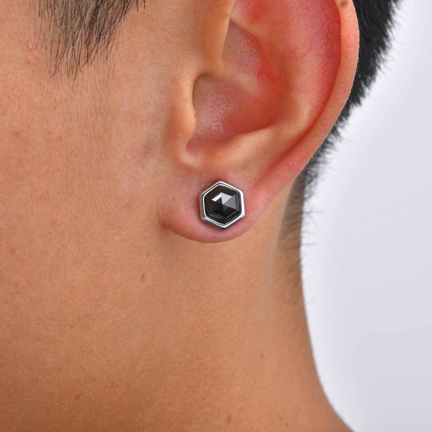 Kemston Hexagon Magnetic Earrings for Men Stainless Steel Black Cubic Zirconia Clip On Earrings EC-004