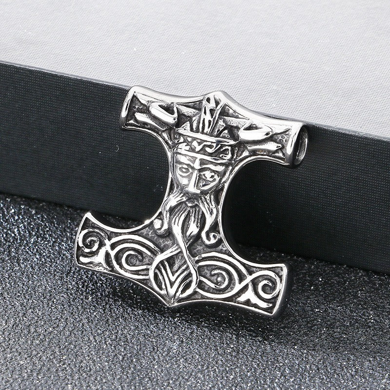 Kemstone Viking Hammer Pendant Necklace for Men - Titanium Steel Norse Rune Style KP117744-LU