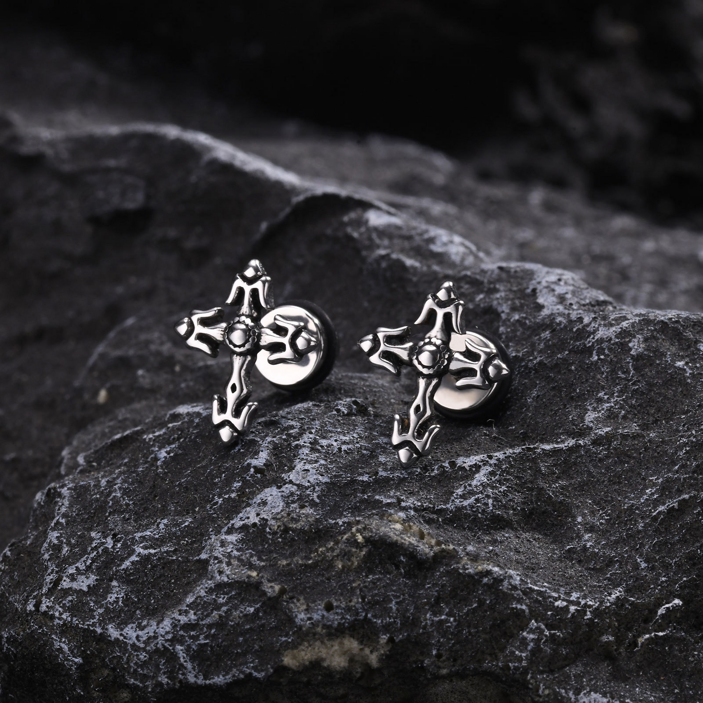 Kemstone Stainless Steel Gothic Stud Earring – Cross Cat Spider Symbol ES-512