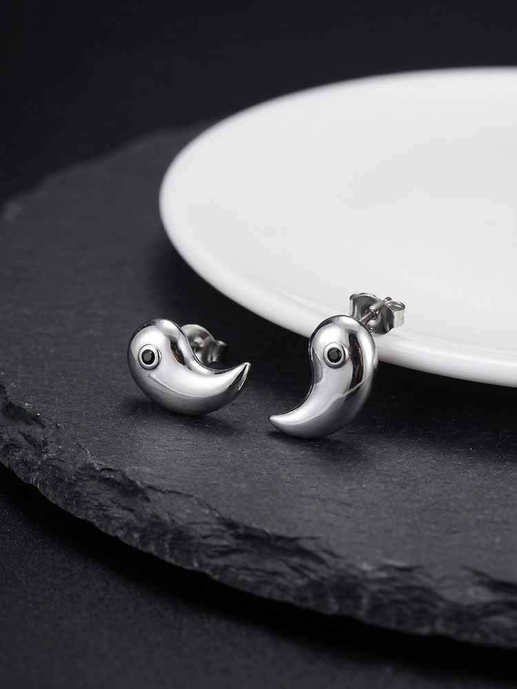 Kemstone Stainless Steel Bagua Yin Yang Cubic Zirconia Pendant Necklace for Men Women Black Silver Geometry CN-154