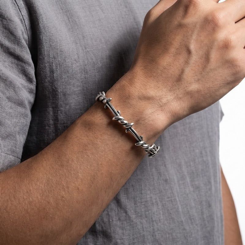 Kemstone Titanium Steel Twisted Cuff Bracelet for Men Vintage Open Design KB214264-LU