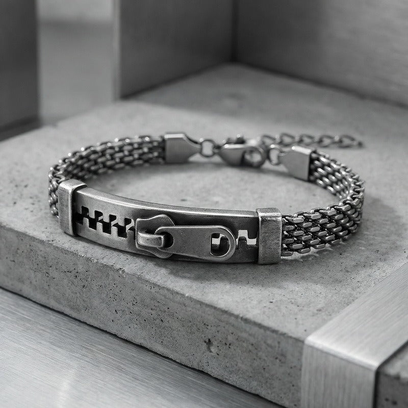 Kemstone Titanium Steel Layered Chain Bracelet for Men Zipper Bar Mesh Link KB213347-KF