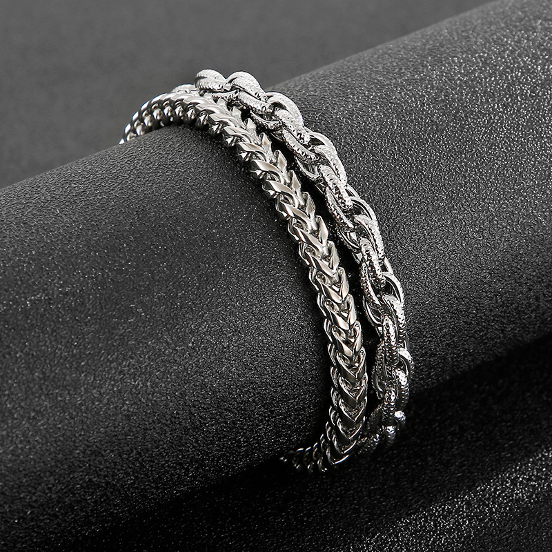 Kemstone Titanium Steel Double Layer Chain Bracelet for Men 220*8mm KB153089-KFC