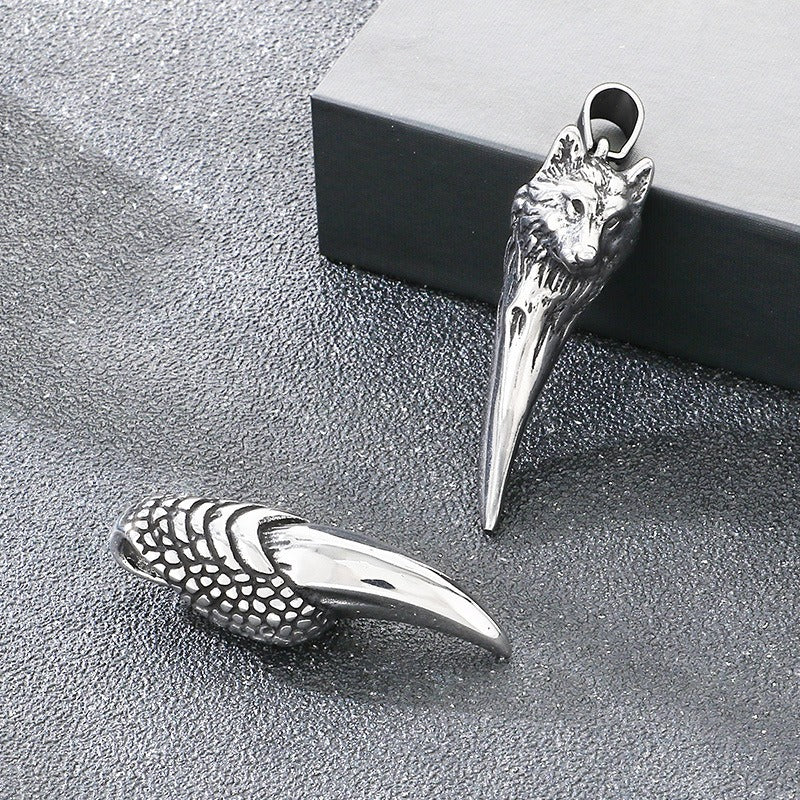 Kemstone Wolf Tooth Pendant Necklace Titanium Steel Eagle Claw Design for Men Silver 60cm KP117057-LU