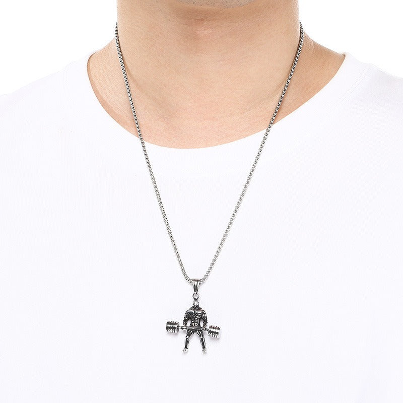 Kemstone Titanium Steel Barbell Gym Pendant Necklace for Men KP117758-LU