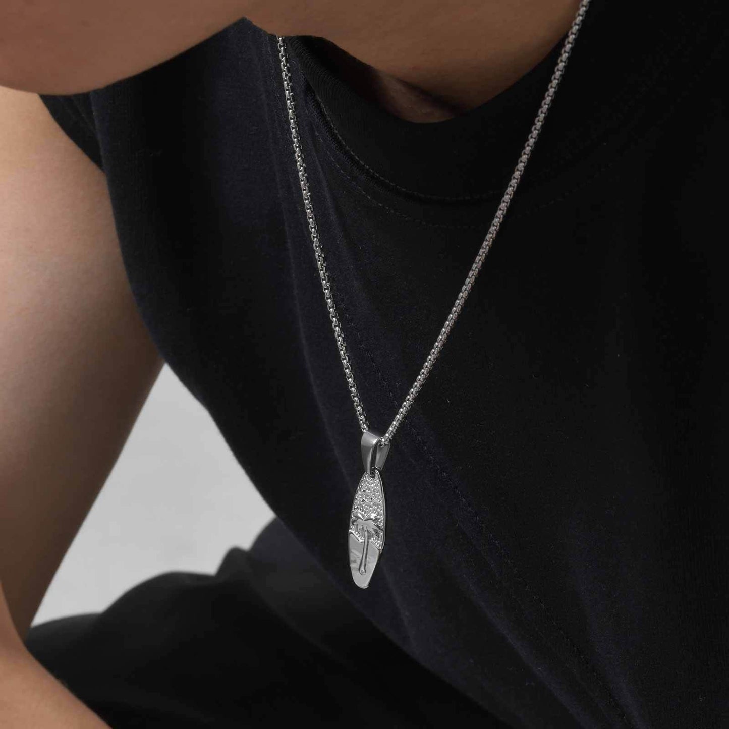 Kemstone Men’s Stainless Steel Palm Tree Necklace – Gold/Silver Oval Pendant PN-2159