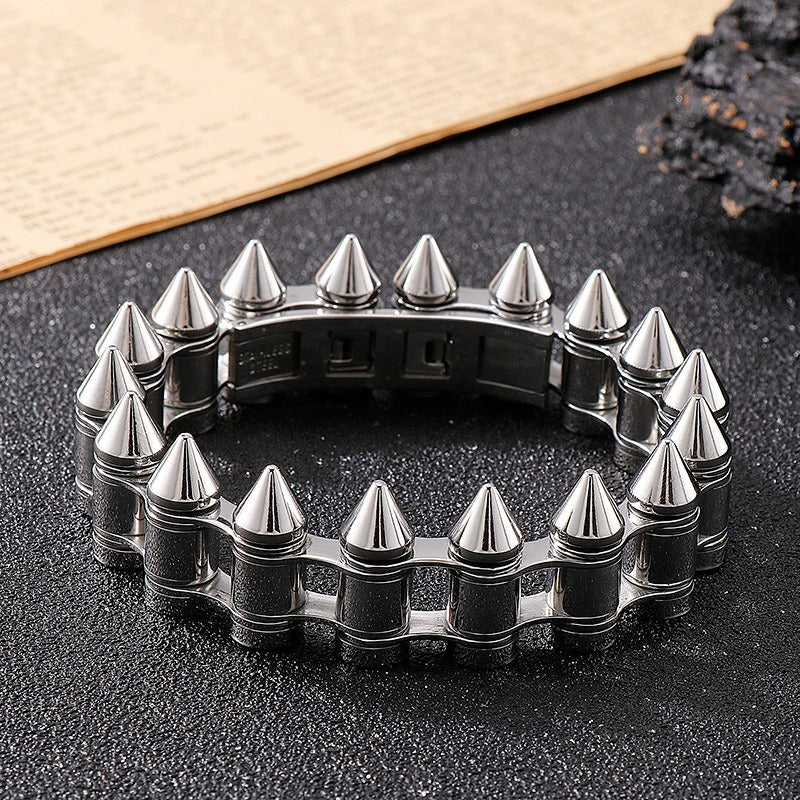 Kemstone Bullet Spike Bracelet – Stainless Steel Rugged Biker Men’s Jewelry KB149758