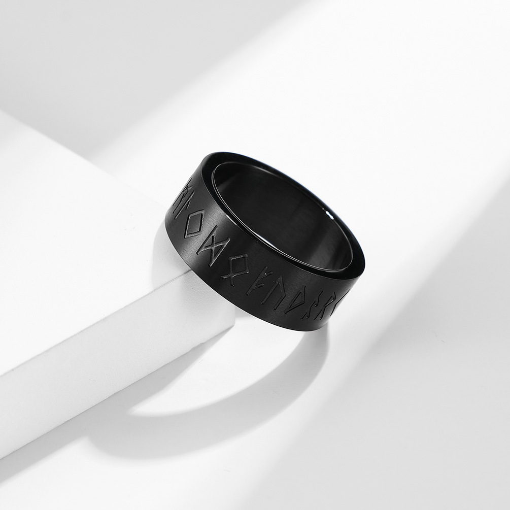Kemstone Viking Rune Stainless Steel Ring – Matte Nordic Letter Design for Men & Women K-R560
