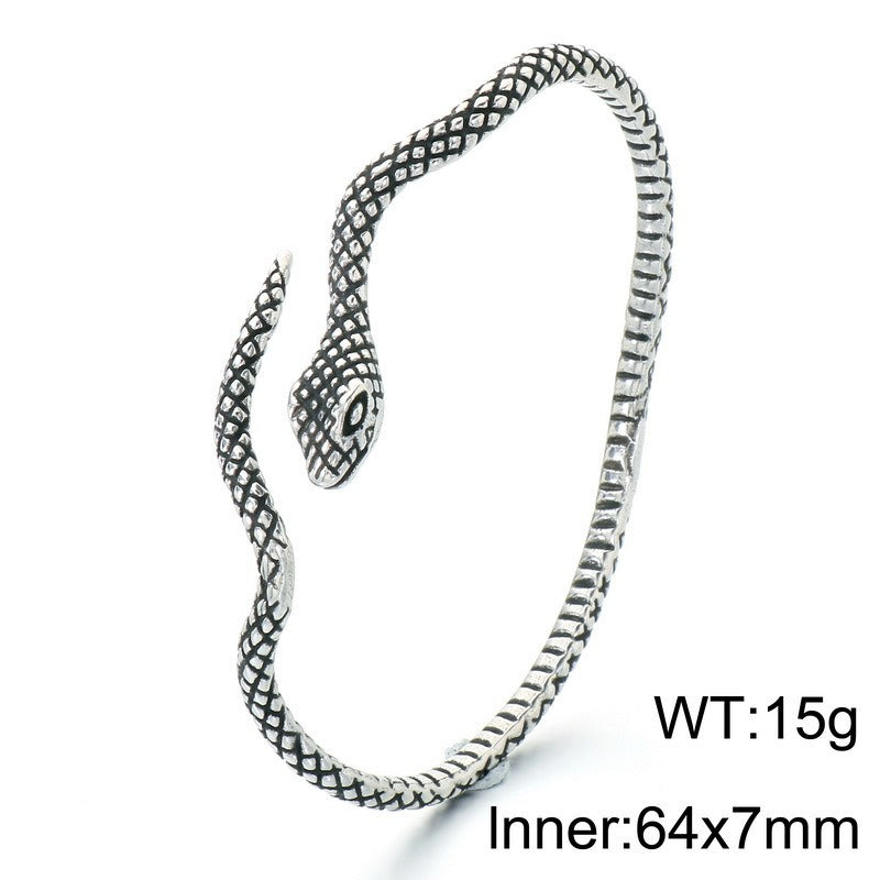 Kemstone Titanium Steel Snake Cuff Bracelet for Men Vintage Scale Design KB214265-LU