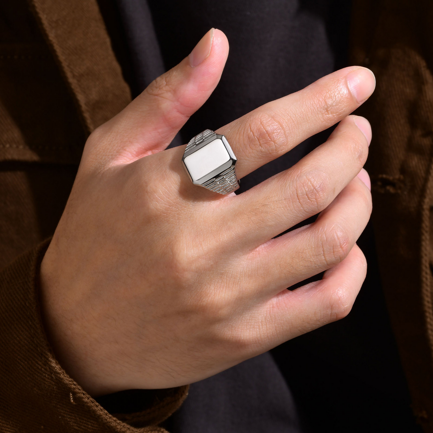 Kemstone Stainless Steel Square Signet Ring for Men – Matte Flat Top RC-595