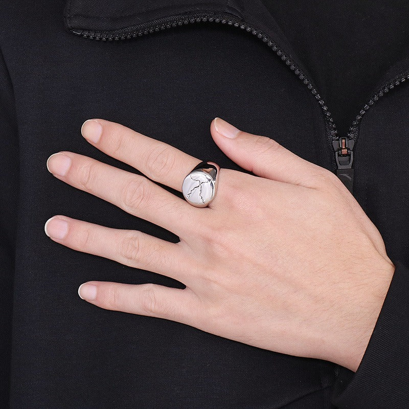 Kemstone Cracked Texture Stainless Steel Signet Ring – Gothic Punk Style for Men KR105940-GC