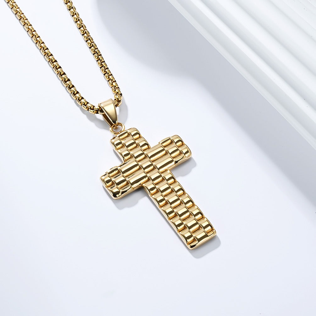 Kemstone Textured Cross Pendant Necklace for Men Stainless Steel Vintage K-PT653