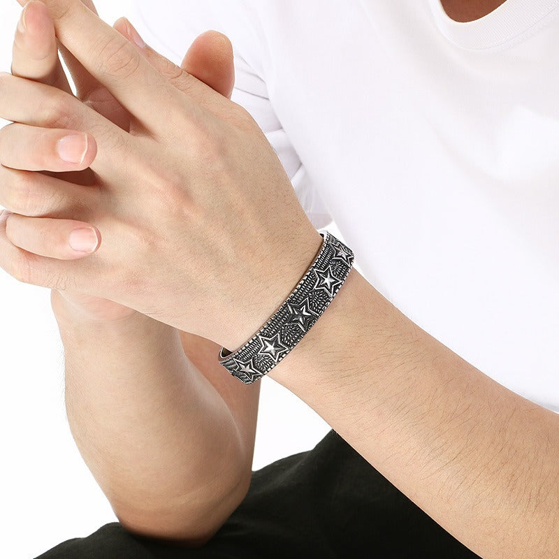 Kemstone Titanium Steel Angel Cross Cuff Bracelet for Men KB209283-LU