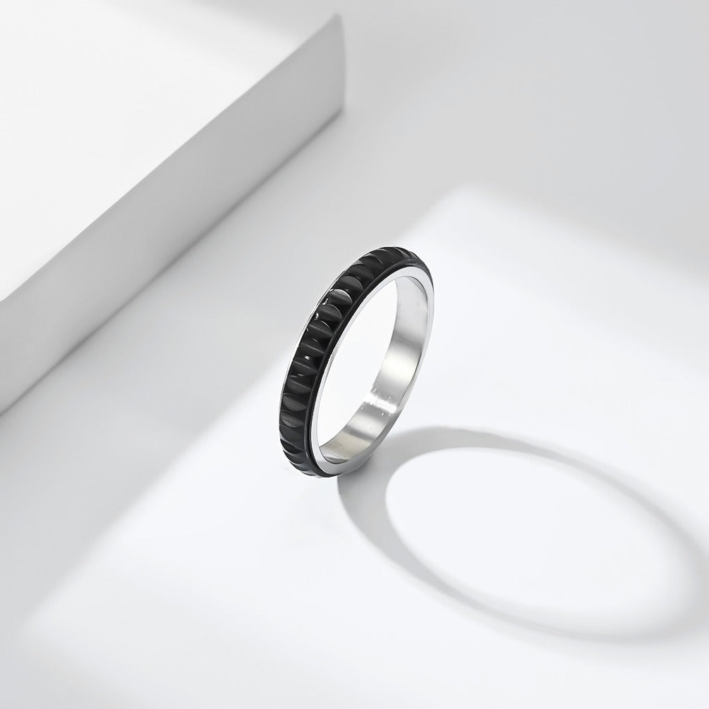 Kemstone Stainless Steel Faceted Spinner Ring for Men & Women 4MM K-R1256
