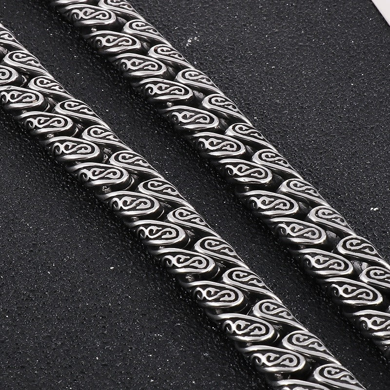 Kemstone Punk Vintage Distressed Geometric Buckle Men's Titanium Steel Inlaid Cubic Zirconia Cuban Chain Necklace KN232322