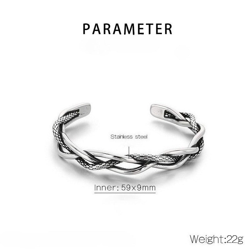 Kemstone Titanium Steel Twisted Braided Cuff Bracelet Vintage Open Bangle for Men KB209299-LU