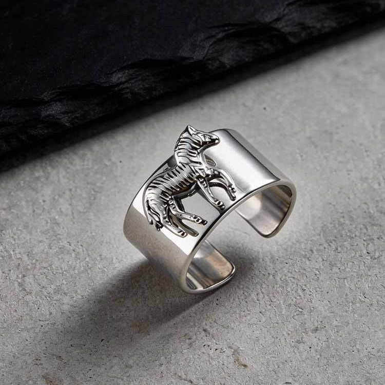 Kemstone Stainless Steel Animal Design Open Ring Spider Horse Vintage Wide Band for Men RC-1015