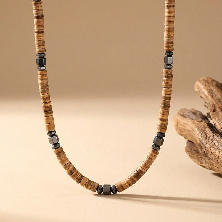 Kemstone Disc Bead Necklace for Men Geometric Accents NC3016